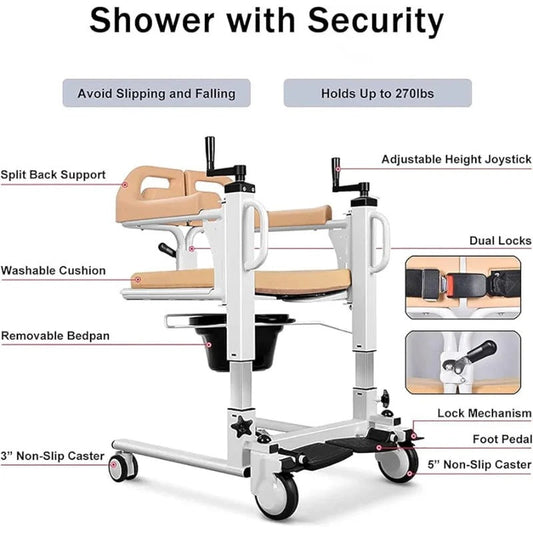 Imported Patient Lift – Transfer Commode Wheelchair 7600LQ Seat | 3-in-1 Comfortable Design