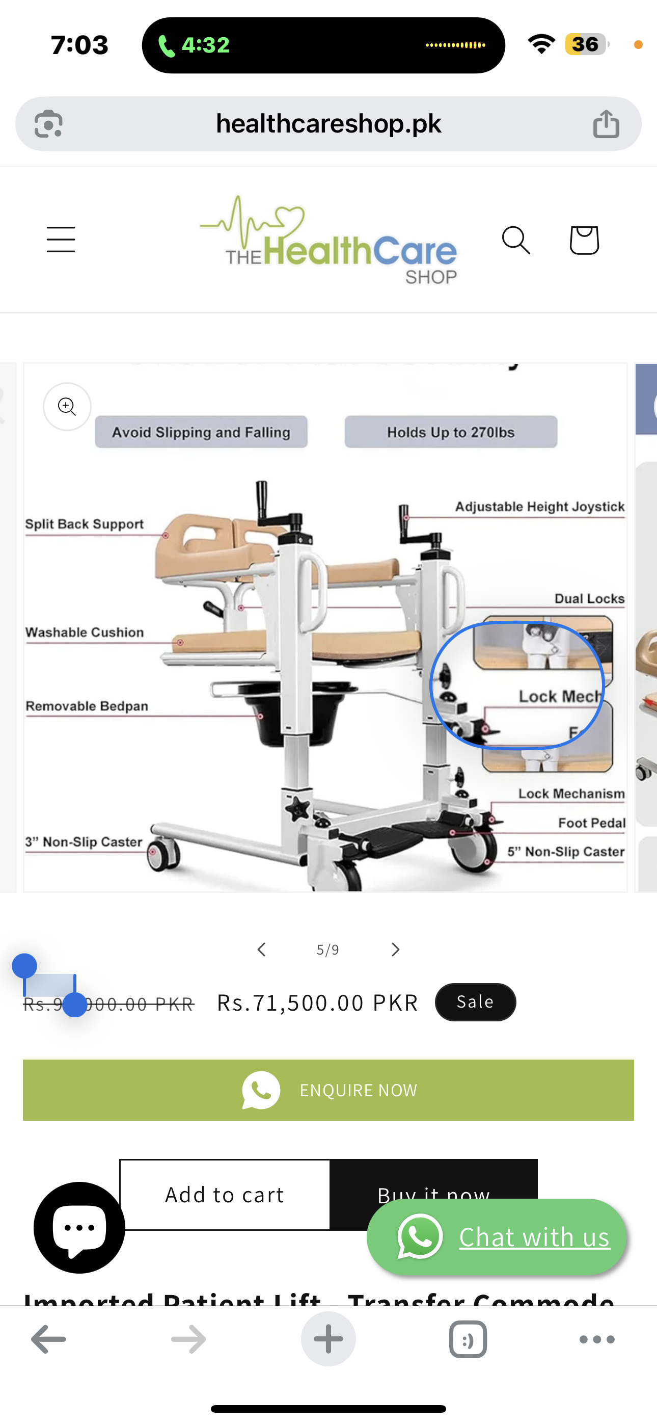 Imported Patient Lift – Transfer Commode Wheelchair 7600LQ Seat | 3-in-1 Comfortable Design