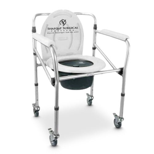 Mobile Commode Chair (With Wheels & Arm Support)
